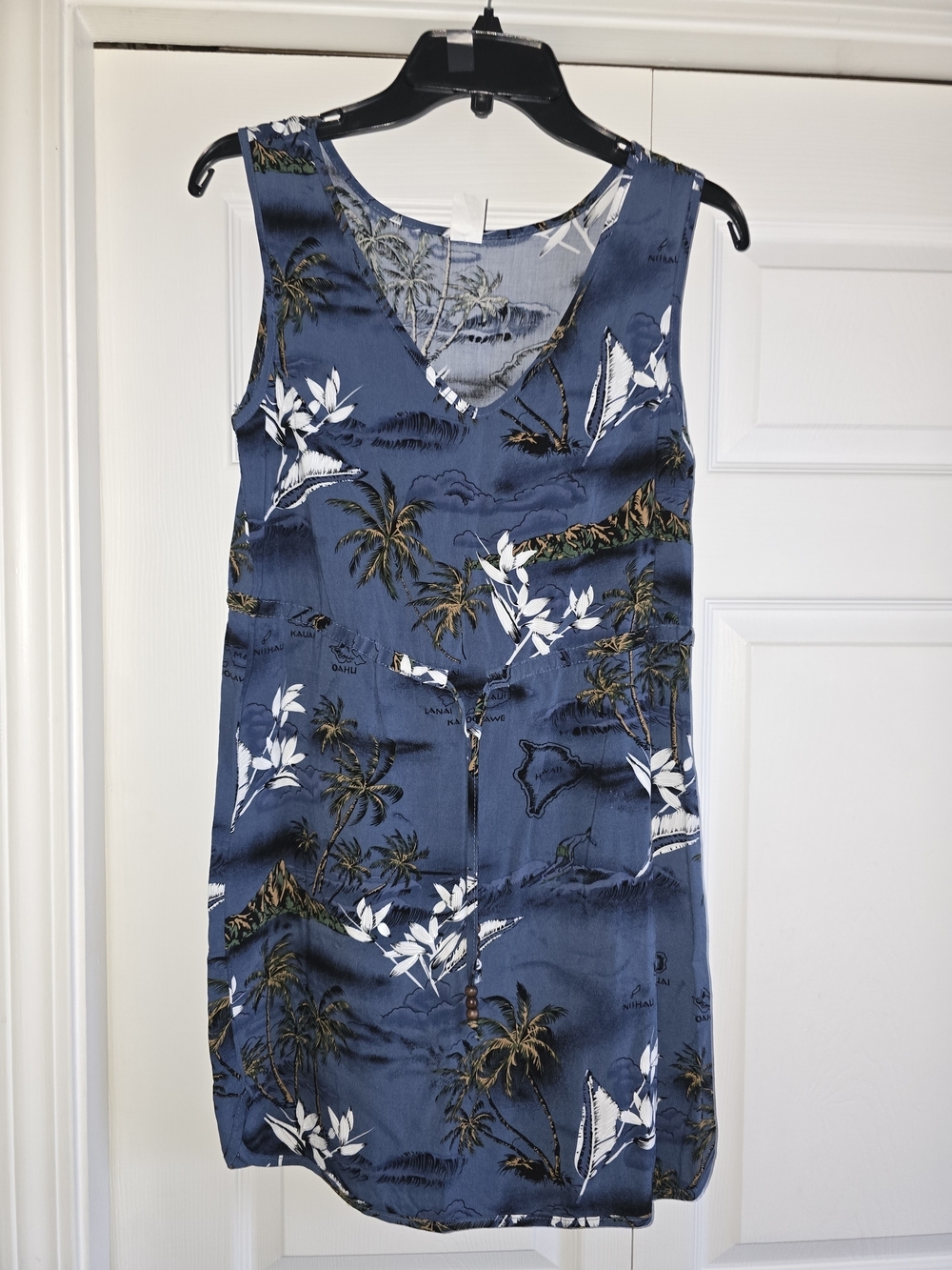 Boho Island Vacation Sleeveless Blue Tropical Print Dress